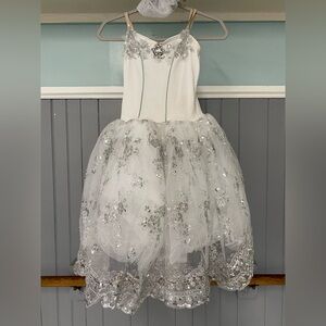 Costume Gallery White & Silver Long Romantic Tutu Dance Costume